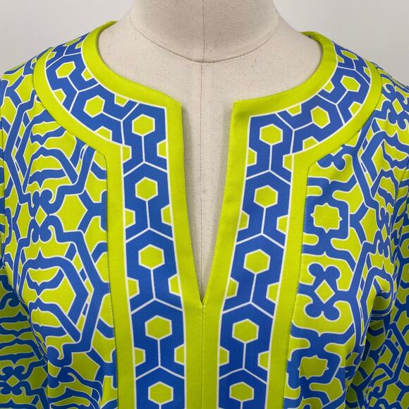 Gretchen Scott Designs Split Neck Top Geometric Printed Green Blue Womens Small - Picture 4 of 9